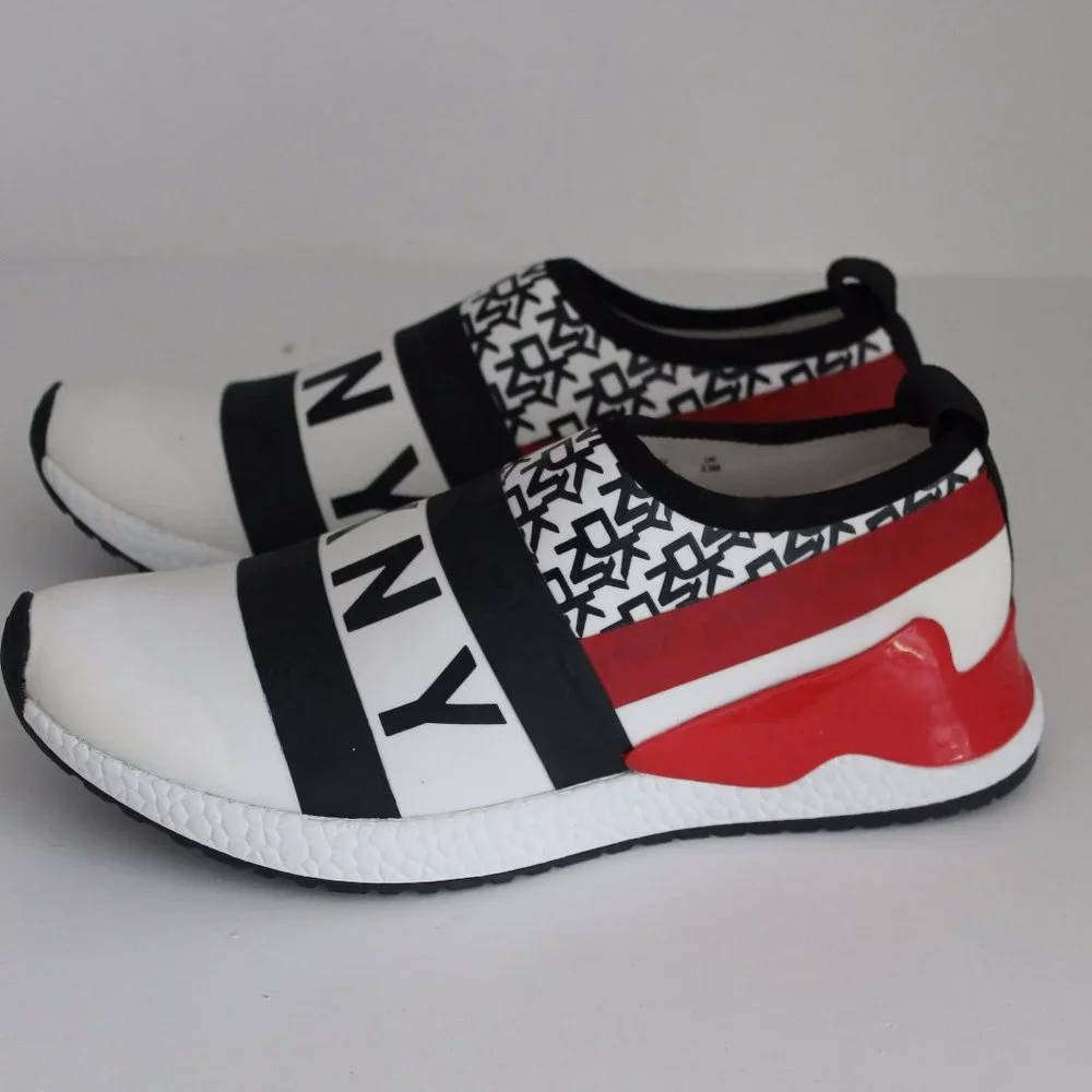 REDUCED DNKY REESE Women Shoes Logo Strap Sneakers Black White Red Size 6 NEW